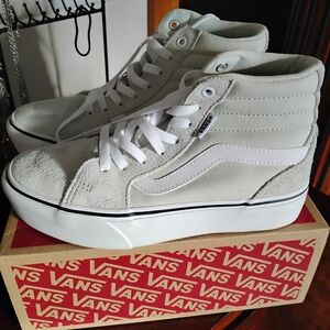 Vans Women's Gray and White High-Top Sneakers